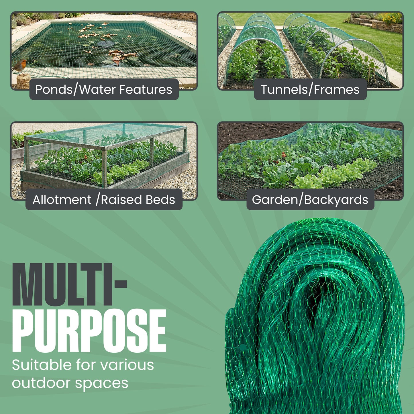 GM Anti-Bird Netting - Green/Black, 7gsm