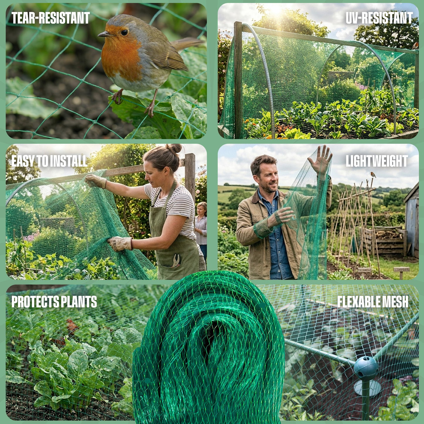 GM Anti-Bird Netting - Green/Black, 7gsm
