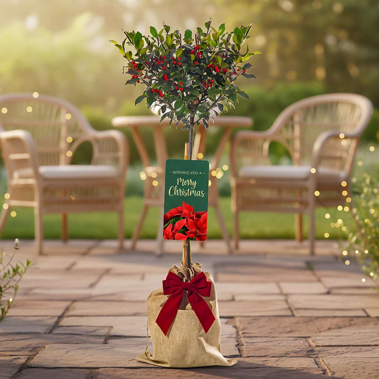 Standard Holly Tree With Pot Cover & Gift Wrapped