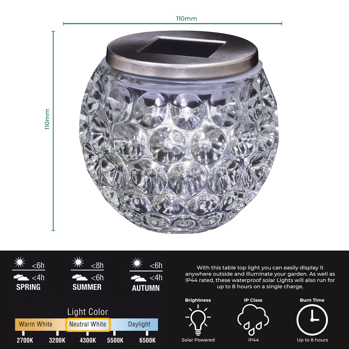 Solar Ball Light, Glass & Stainless Steel